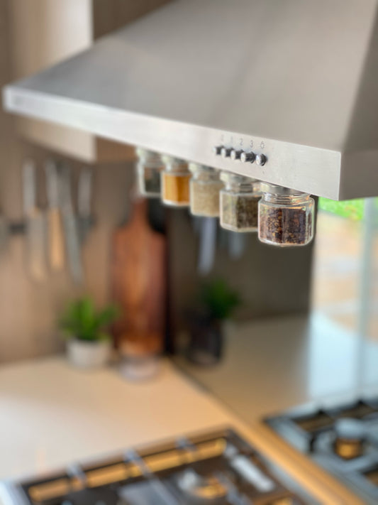 Magnetic Spice Jars on Rangehood